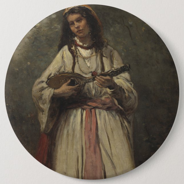 Chapa Redonda De 15 Cm Chica gitano con la mandolina (Anverso)