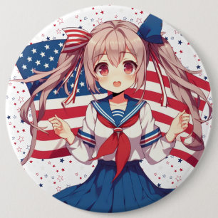 Chapa Redonda De 15 Cm CHICA patriótico de anime de Estados Unidos