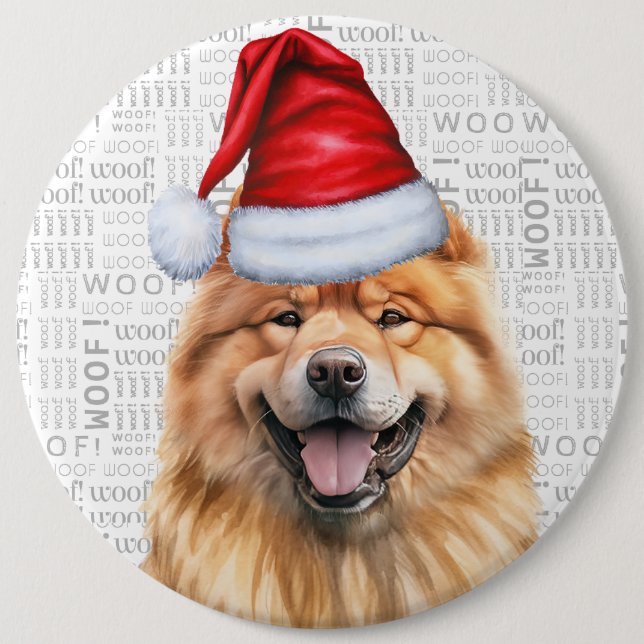 Chapa Redonda De 15 Cm Chow Chow Santa Dog sobre fondo de madera (Anverso)