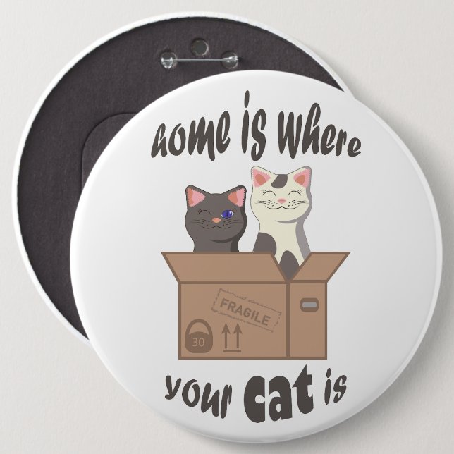 Chapa Redonda De 15 Cm Cita divertida Home es donde está tu gato (Anverso y reverso)