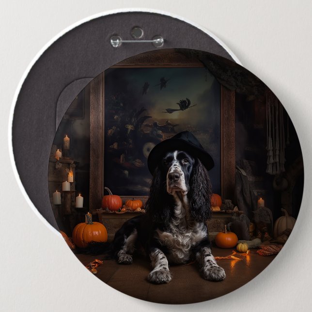 Chapa Redonda De 15 Cm Cocker inglés Spaniel Pumpkins Halloween Scary (Anverso y reverso)