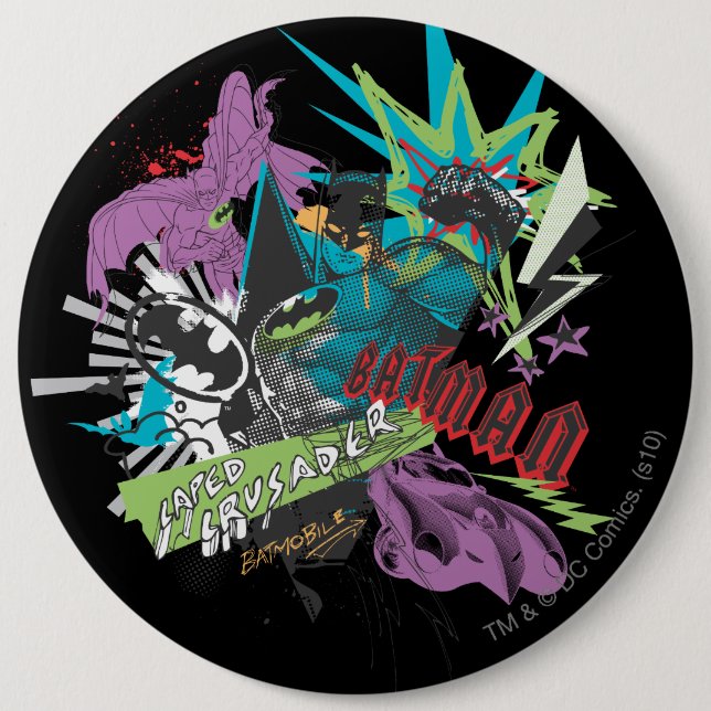Chapa Redonda De 15 Cm Collage de Neon Crusader de Batman Caped (Anverso)