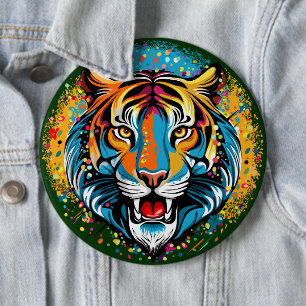 Chapa Redonda De 15 Cm Colores de arcoíris de cabeza de tigre pintan manc