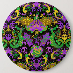 Chapa Redonda De 15 Cm Colores de Mardi Gras Damask Dragon, mariposa, ser