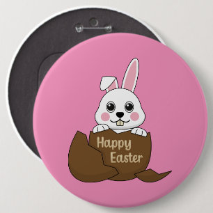 Chapa Redonda De 15 Cm Conejo blanco lindo en huevo de chocolate Feliz Pa