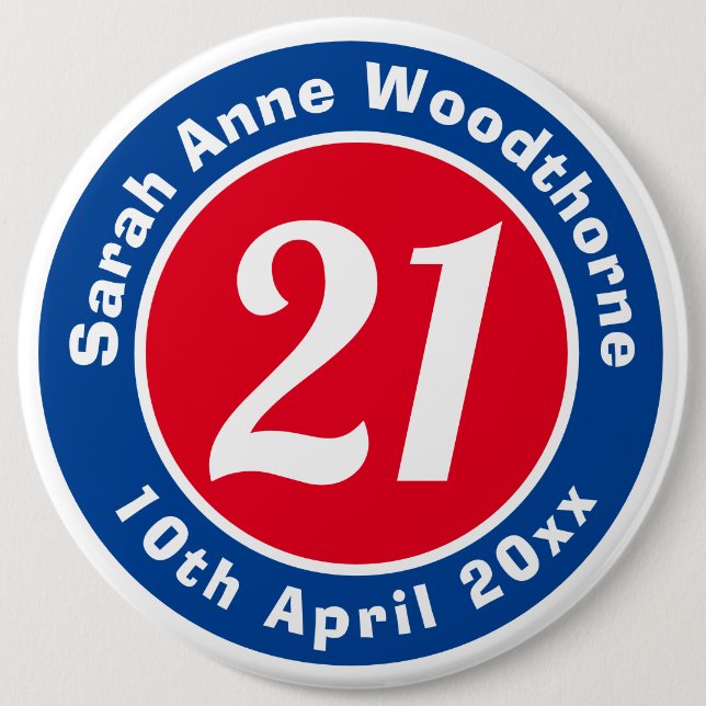 Chapa Redonda De 15 Cm Conmemoración de cumpleaños con nombre, edad y fec (Anverso)