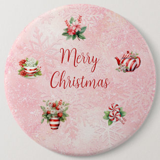 Chapa Redonda De 15 Cm Copito de Nieve de Té de Navidad con Menta Rosa