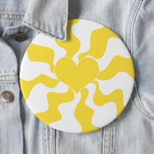 Chapa Redonda De 15 Cm Corazón - Amarillo limón y blanco