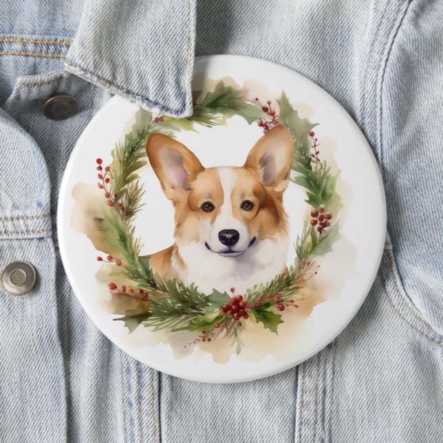 Chapa Redonda De 15 Cm Corgi Navidades Wreath Festive Pup (In situ)