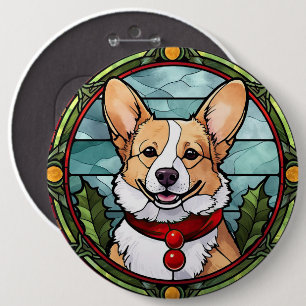Chapa Redonda De 15 Cm Corgi Vidriera de Navidad