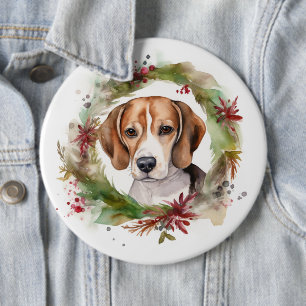 Chapa Redonda De 15 Cm Corona de Navidad de Beagle Perro Festivo