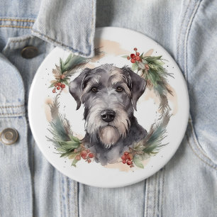 Chapa Redonda De 15 Cm Corona de Navidad Wolfhound Perro Festivo