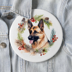 Chapa Redonda De 15 Cm Corona Navideña de Pastor Alemán Perro Festivo