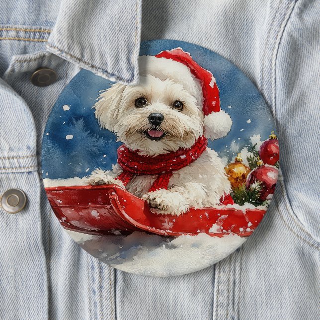 Chapa Redonda De 15 Cm Coton De Tulear en Sledge Let it Snow Navidades (In situ)