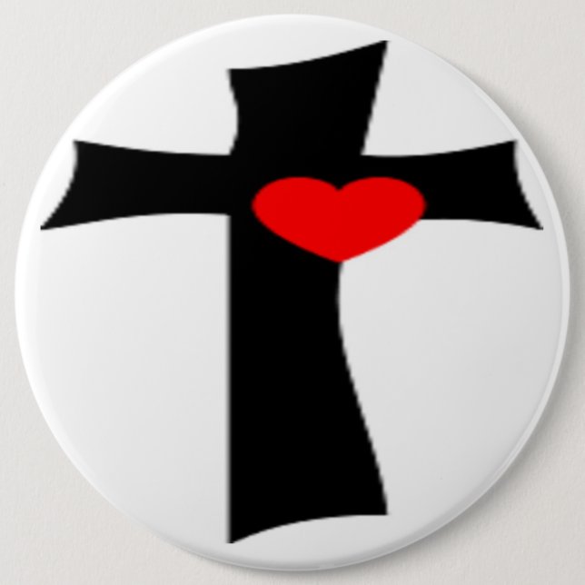 CHAPA REDONDA DE 15 CM CRUZ CON CORAZÓN ROJO (Anverso)