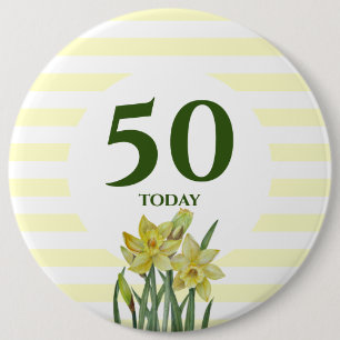 Chapa Redonda De 15 Cm Cumpleaños 50 Hoy Acuarela Daffodils Stripes