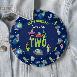 Chapa Redonda De 15 Cm Cumpleaños Nombre Edad Monstruo Alien Espacio Lind