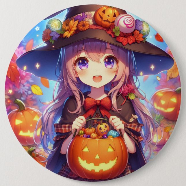 Chapa Redonda De 15 Cm Cute Anime Halloween Witch (Anverso)