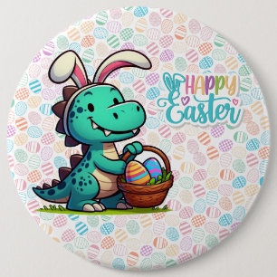 Chapa Redonda De 15 Cm Cute, conejo de Pascua dinosaurio
