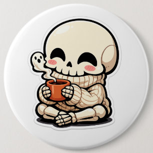Chapa Redonda De 15 Cm Cute Esqueleto Bebiendo Café Sticker – Kawaii Chi