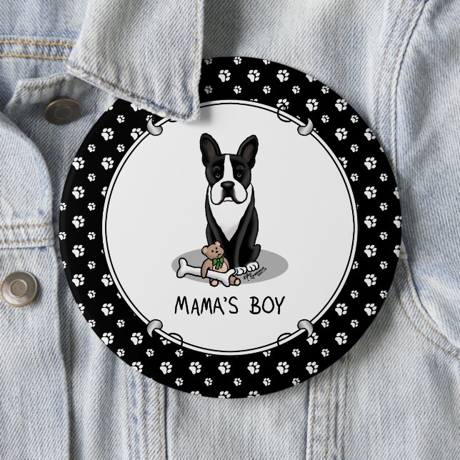 Chapa Redonda De 15 Cm Cute Mama's Boy Boston Terrier (negro) (In situ)