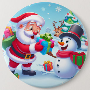 Chapa Redonda De 15 Cm Cute Santa y Snowman