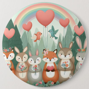 Chapa Redonda De 15 Cm Cute Woodland Creature rainbow valentine