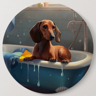 Chapa Redonda De 15 Cm Dachshund Bathtime Fun