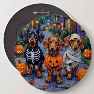 Chapa Redonda De 15 Cm Dachshund daña trick-or-Treating en Halloween