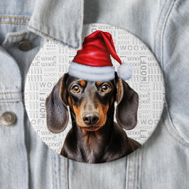 Chapa Redonda De 15 Cm Dachshund de vacaciones perro Santa en fondo Woof