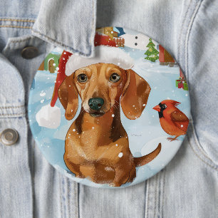 Chapa Redonda De 15 Cm Dachshund País de las Maravillas de Invierno Alegr