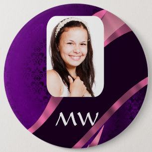 Chapa Redonda De 15 Cm Damasco morado y foto personalizada