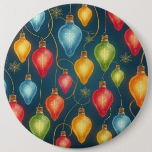 Chapa Redonda De 15 Cm Decoración colorida y vintage de las luces navideñ