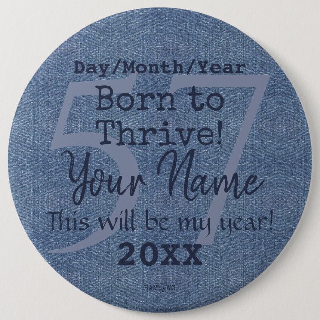 Chapa Redonda De 15 Cm Denim Look Personalizable Button HAMbyWG (Anverso)