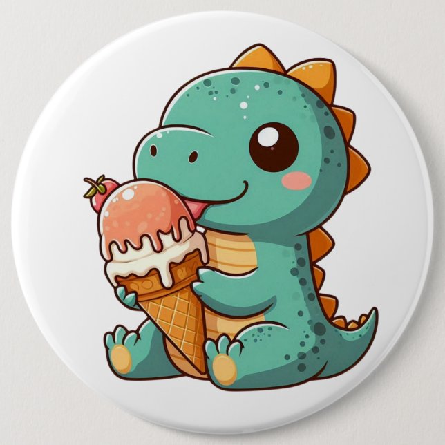 Chapa Redonda De 15 Cm Dino de comer helado lindo (Anverso)