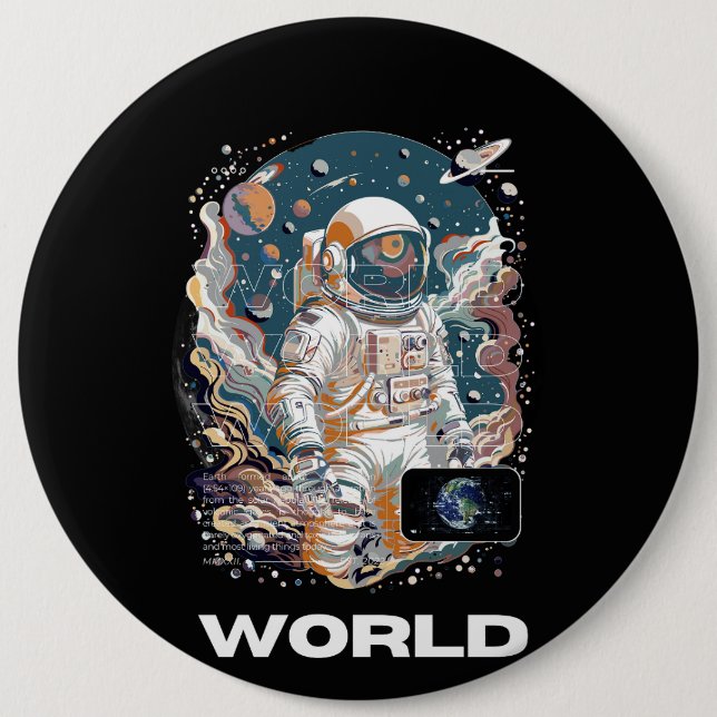 Chapa Redonda De 15 Cm Diseño astronauta mundial (Anverso)
