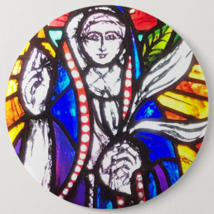 Chapa Redonda De 15 Cm Diseño de vidrio manchado con figura religiosa.