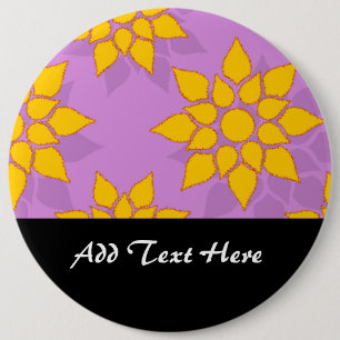 Chapa Redonda De 15 Cm Diseño floral vibrante amarillo sobre lavanda