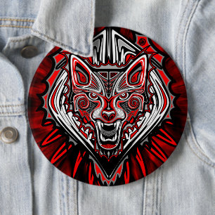 Chapa Redonda De 15 Cm Diseño Totémico Tribal Lobo Haida