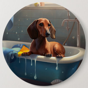 Chapa Redonda De 15 Cm Diversión en el baño del Dachshund 