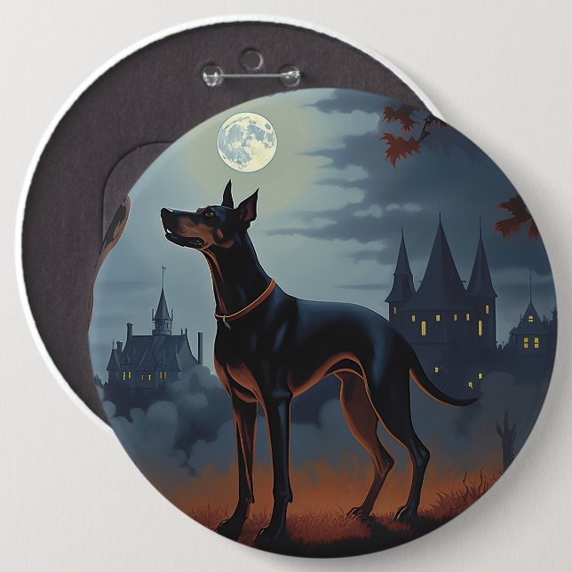 Chapa Redonda De 15 Cm Dóberman de Halloween aterrador (Anverso y reverso)