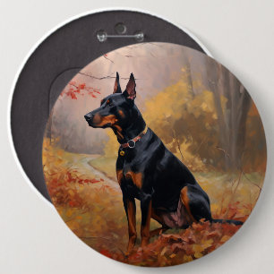 Chapa Redonda De 15 Cm Doberman en otoño se inspira en las hojas
