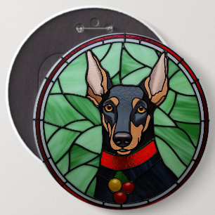 Chapa Redonda De 15 Cm Dóberman Pinscher Navidad de Vidrio Pintado