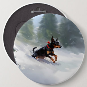 Chapa Redonda De 15 Cm Doberman Pinscher Navidad nieve invierno
