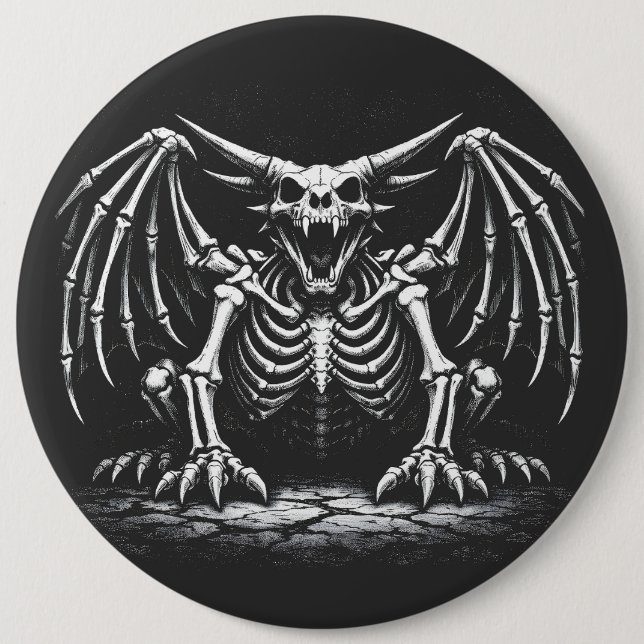 Chapa Redonda De 15 Cm Dragón Esqueleto por BurnsInHell (Anverso)