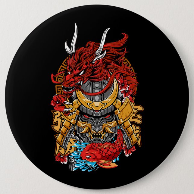 Chapa Redonda De 15 Cm Dragón japonés Cyberpunk Samurai Koi Fish Aesthet (Anverso)