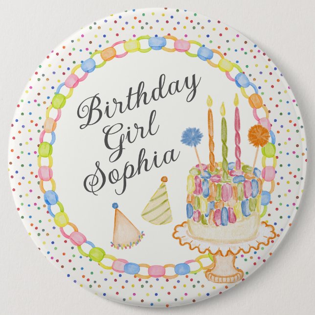Chapa Redonda De 15 Cm Dulce de Cumpleaños con Confeti (Anverso)