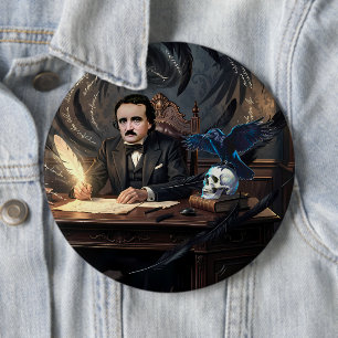 Chapa Redonda De 15 Cm Edgar A. Poe Componiendo El Cuervo En Sueños Gótic