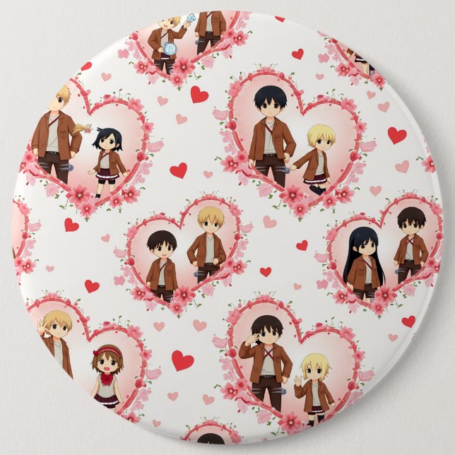 CHAPA REDONDA DE 15 CM EL DÍA DE SAN VALENTÍN ANIME BUTTON (Anverso)