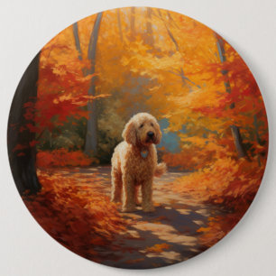 Chapa Redonda De 15 Cm El Goldendoodle en otoño se inspira en las hojas